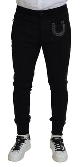 Dolce & Gabbana Black Wool Horseshoe Jogger Pants -   -  Dolce & Gabbana.